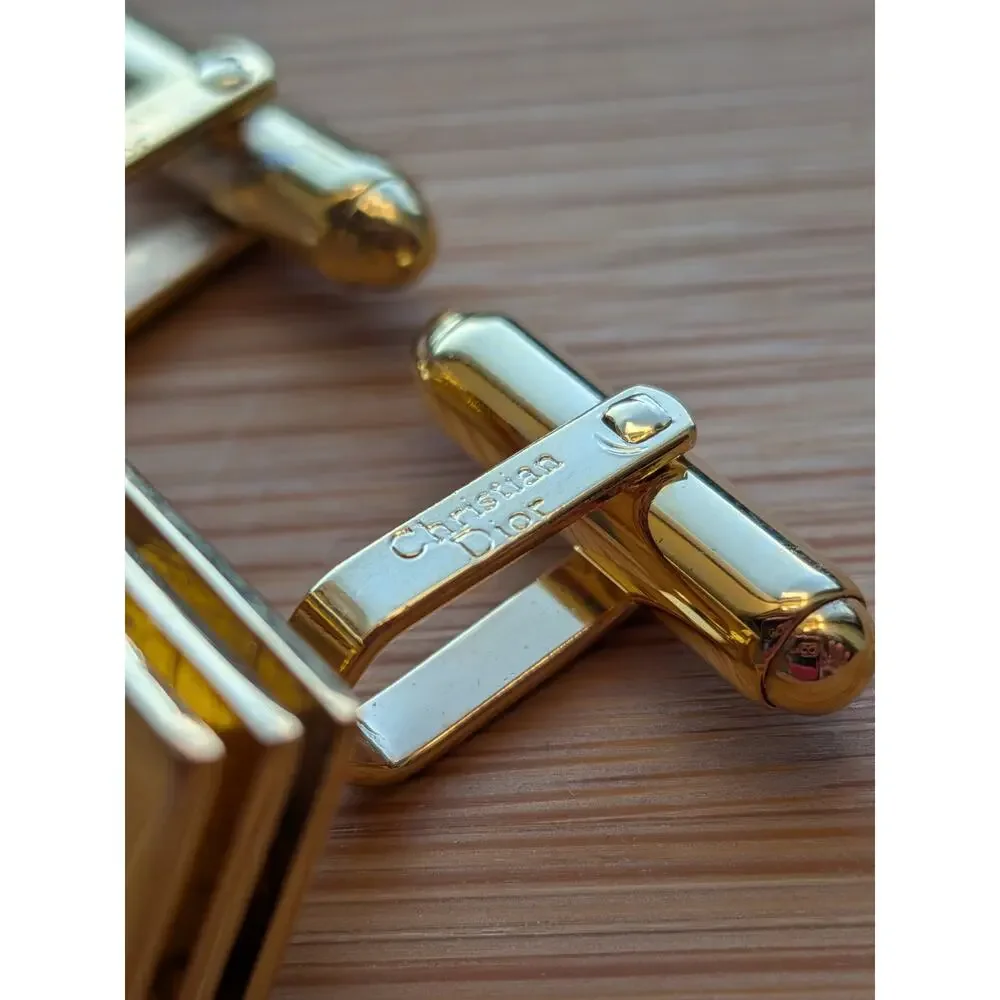 Christian Dior Logo Gold Tone Three Layered Square Cufflinks